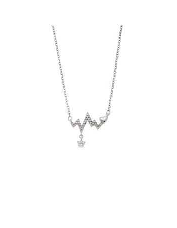 Κολιέ Senza από ασήμι 925, καρδιογράφημα με λευκά ζιργκόν - SSR4182SR