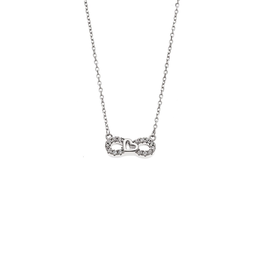 Κολιέ Senza από ασήμι 925, άπειρο με καρδούλα και λευκά ζιργκόν - SSR4183SR