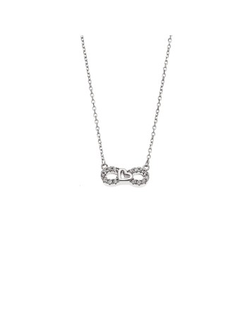 Κολιέ Senza από ασήμι 925, άπειρο με καρδούλα και λευκά ζιργκόν - SSR4183SR