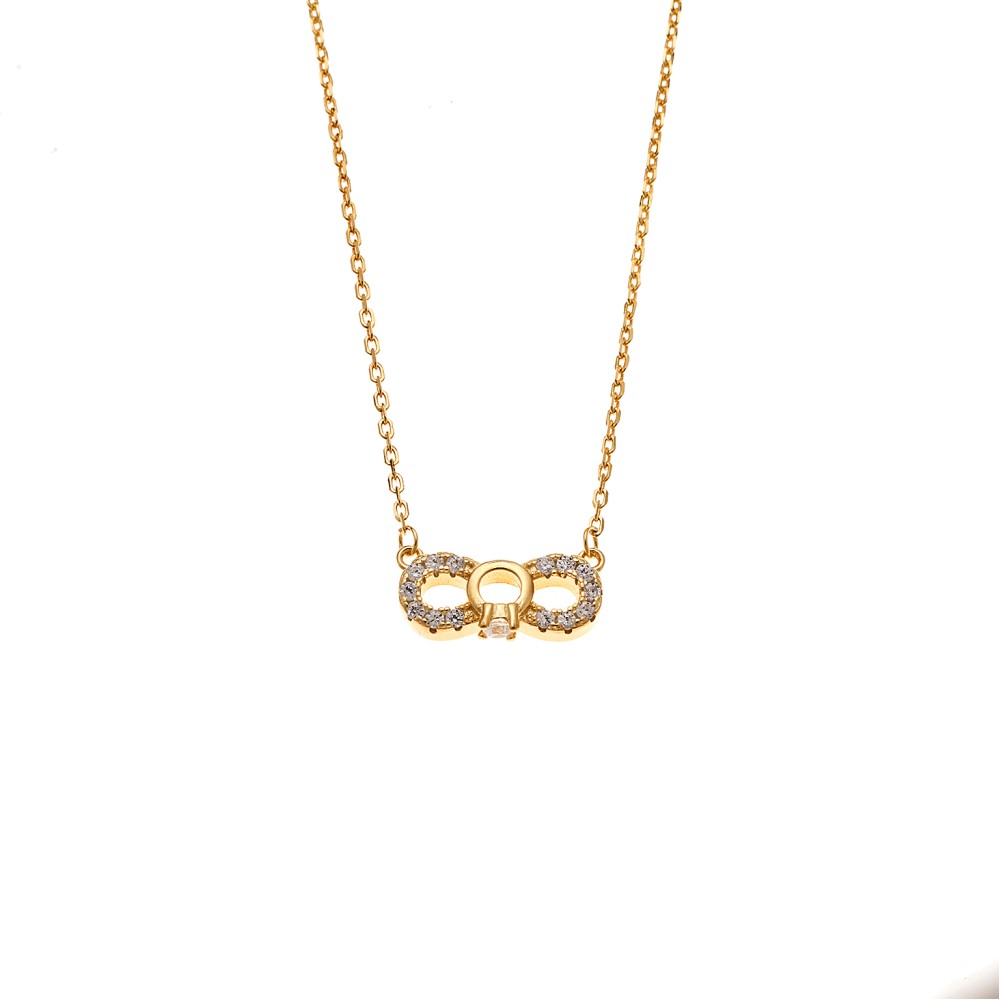 Κολιέ Senza από επιχρυσωμένο ασήμι 925, άπειρο με μονόπετρο και λευκά ζιργκόν - SSR4184GD