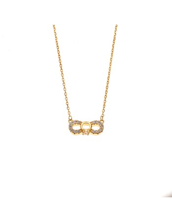 Κολιέ Senza από επιχρυσωμένο ασήμι 925, άπειρο με μονόπετρο και λευκά ζιργκόν - SSR4184GD