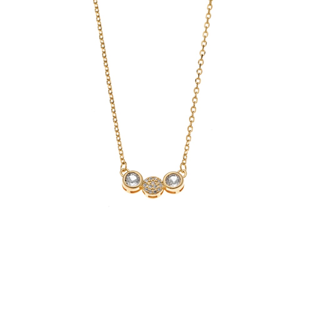 Κολιέ Senza από επιχρυσωμένο ασήμι 925, κυκλάκια με λευκά ζιργκόν - SSR4185GD