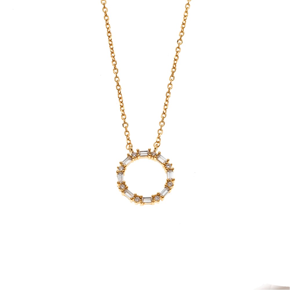 Κολιέ Senza από επιχρυσωμένο ασήμι 925, κύκλος με λευκά ζιργκόν - SSR4187GD