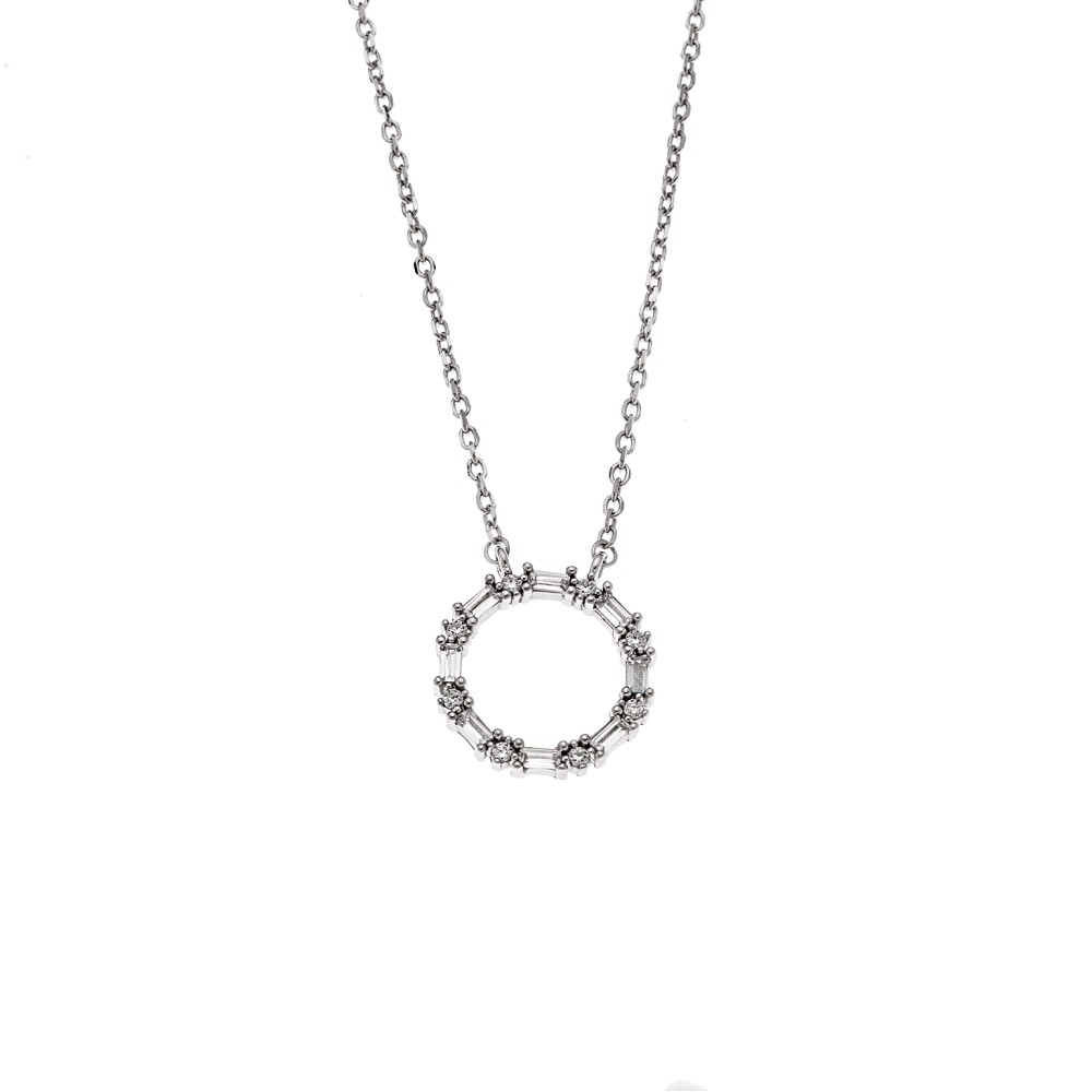Κολιέ Senza από ασήμι 925, κύκλος με λευκά ζιργκόν - SSR4187SR