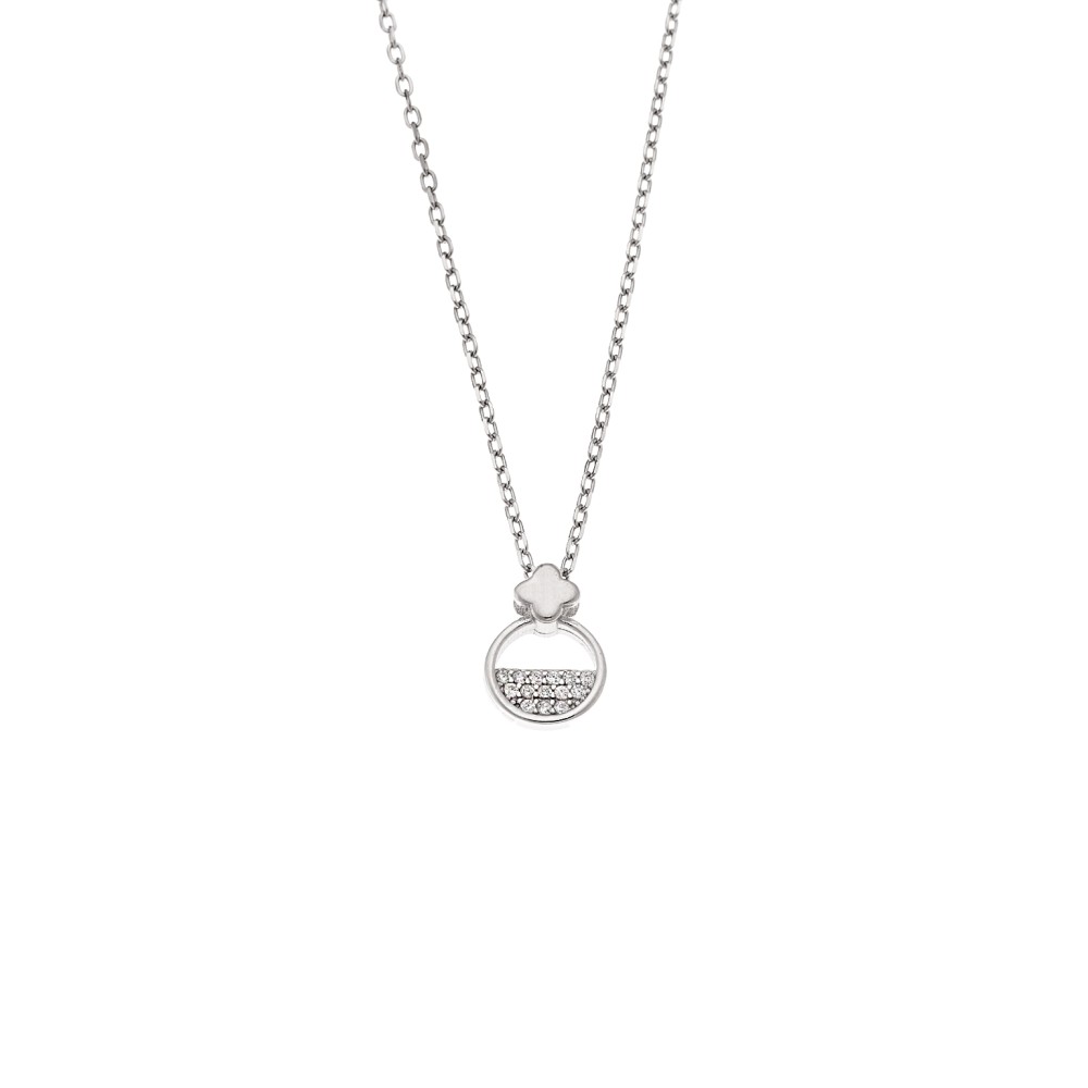 Κολιέ Senza από ασήμι 925, κύκλος με σταυρουδάκι και λευκά ζιργκόν - SSR4189SR