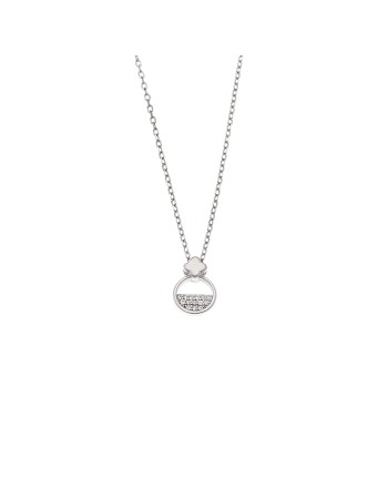 Κολιέ Senza από ασήμι 925, κύκλος με σταυρουδάκι και λευκά ζιργκόν - SSR4189SR