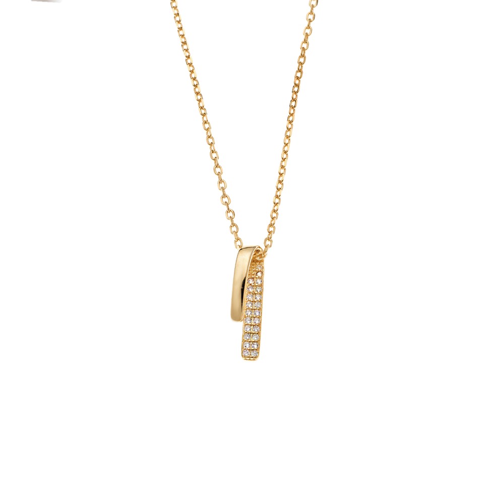 Κολιέ Senza από επιχρυσωμένο ασήμι 925, περαστή βέργα με λευκά ζιργκόν - SSR4190GD