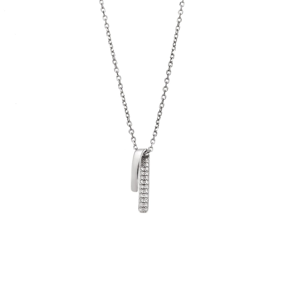 Κολιέ Senza από ασήμι 925, περαστή βέργα με λευκά ζιργκόν - SSR4190SR