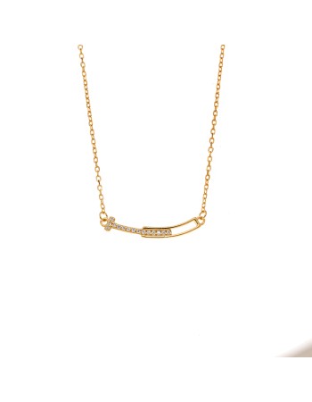 Κολιέ Senza από επιχρυσωμένο ασήμι 925, βέργα με λευκά ζιργκόν - SSR4192GD