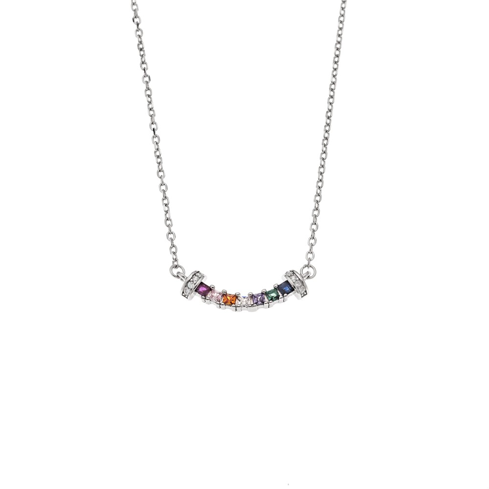 Κολιέ Senza από ασήμι 925, βέργα με πολύχρωμα ζιργκόν - SSR4193SMU