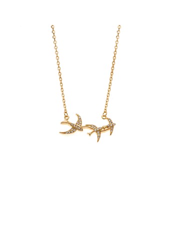 Κολιέ Senza από επιχρυσωμένο ασήμι 925, χελιδόνια με λευκά ζιργκόν - SSR4195GD