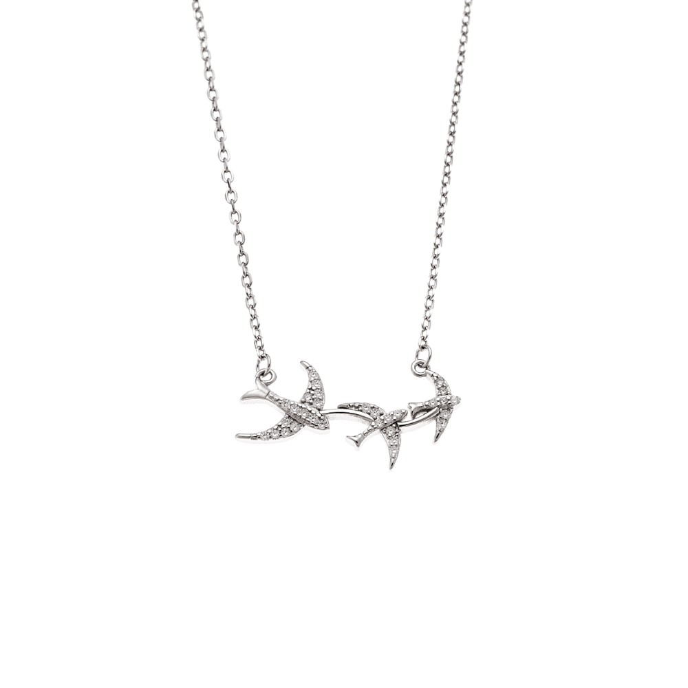Κολιέ Senza από ασήμι 925, χελιδόνια με λευκά ζιργκόν - SSR4195SR