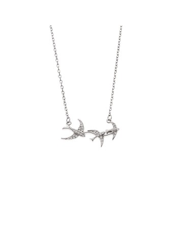 Κολιέ Senza από ασήμι 925, χελιδόνια με λευκά ζιργκόν - SSR4195SR