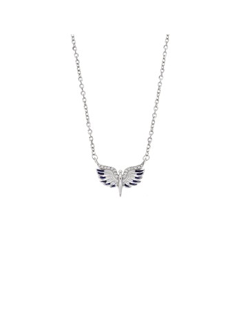 Κολιέ Senza από ασήμι 925, άγγελος με λευκά ζιργκόν και λευκά/μπλε φτερά - SSR4196SR