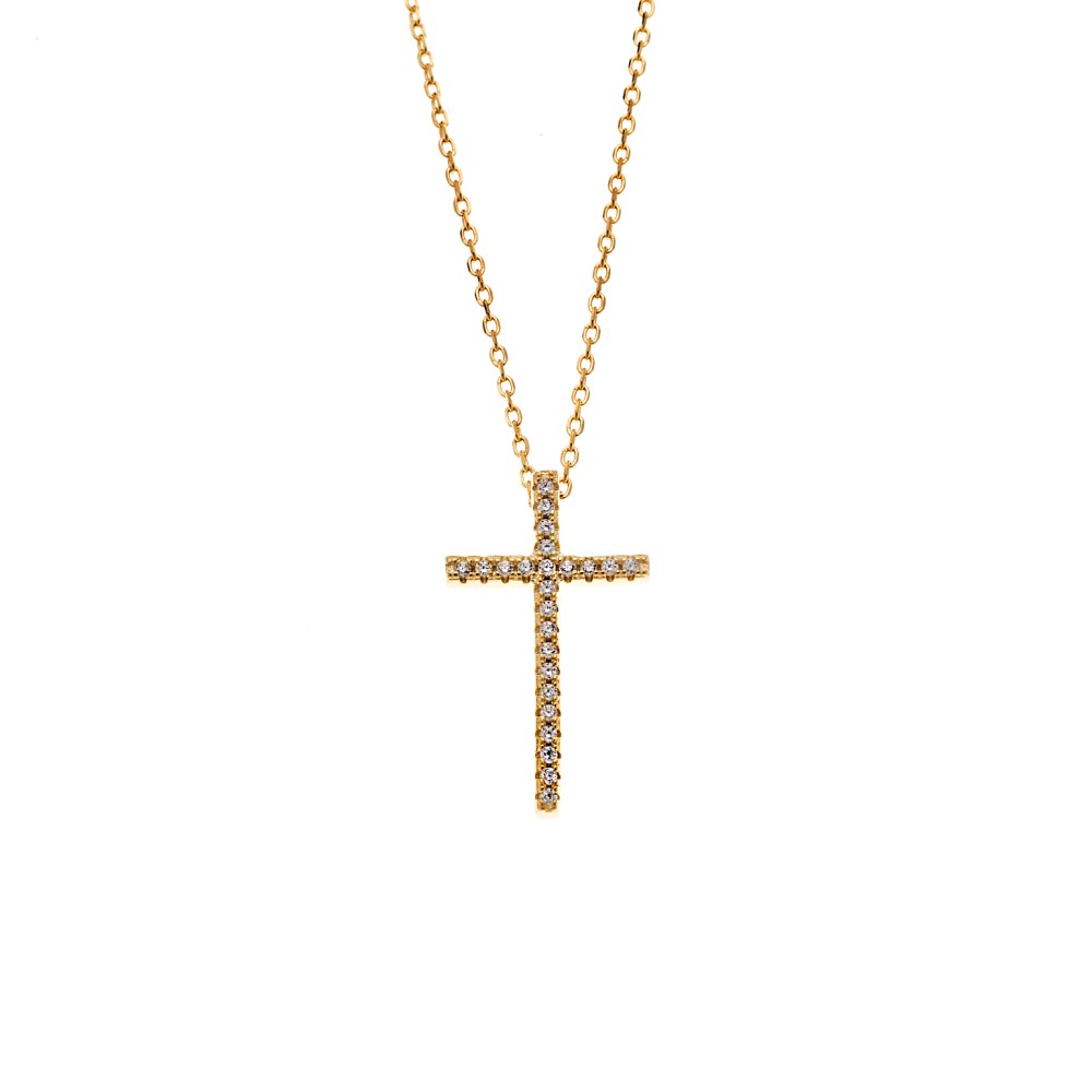 Κολιέ Senza από επιχρυσωμένο ασήμι 925, Σταυρός με λευκά ζιργκόν - SSR4198GD