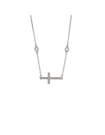 Κολιέ Senza από ασήμι 925, Σταυρός πλαγιαστός με λευκά ζιργκόν - SSR4199SR