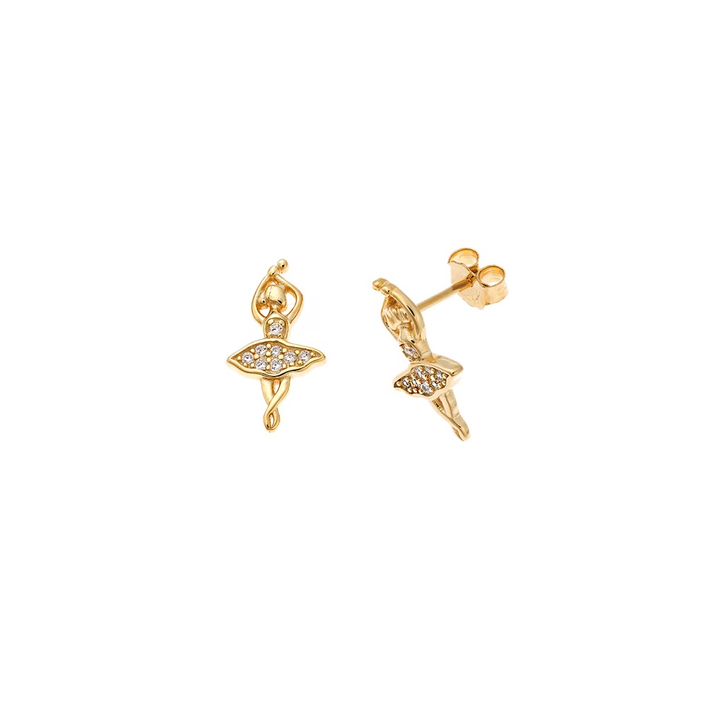 Σκουλαρίκια Senza από επιχρυσωμένο ασήμι 925, μπαλαρίνα με λευκά ζιργκόν - SSR4201GD