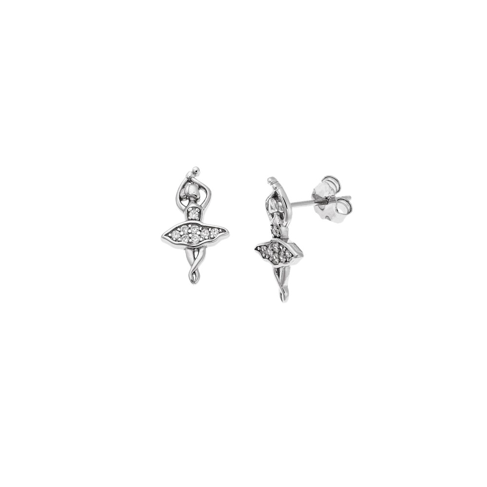 Σκουλαρίκια Senza από ασήμι 925, μπαλαρίνα με λευκά ζιργκόν - SSR4201SR