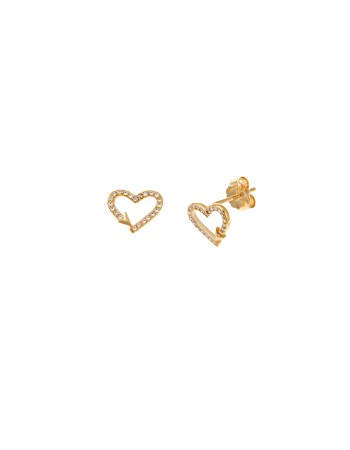 Σκουλαρίκια Senza από επιχρυσωμένο ασήμι 925, καρδιά με λευκά ζιργκόν - SSR4204GD