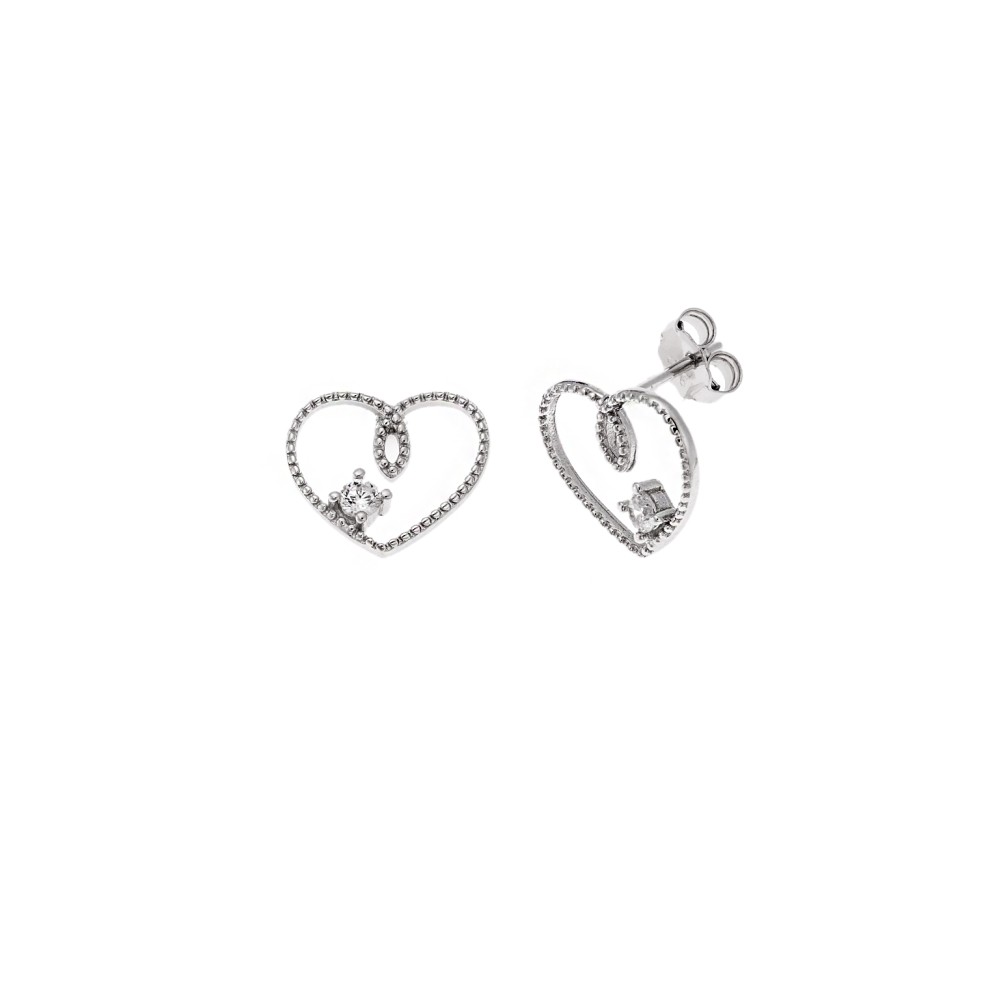 Σκουλαρίκια Senza από ασήμι 925, καρδούλα σε περίγραμμα και λευκό ζιργκόν - SSR4212SR