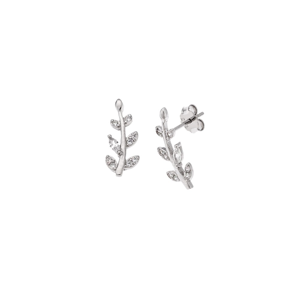 Σκουλαρίκια Senza από ασήμι 925, κλαδάκι με λευκά ζιργκόν - SSR4221SR