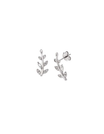 Σκουλαρίκια Senza από ασήμι 925, κλαδάκι με λευκά ζιργκόν - SSR4221SR