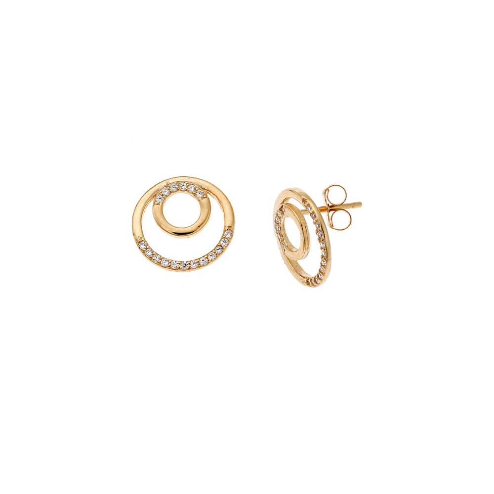 Σκουλαρίκια Senza από επιχρυσωμένο ασήμι 925, κύκλοι με λευκά ζιργκόν - SSR4224GD