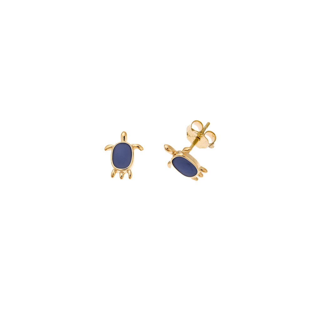 Σκουλαρίκια Senza από επιχρυσωμένο ασήμι 925, χελωνίτσα με μπλε σμάλτο - SSR4231GBL