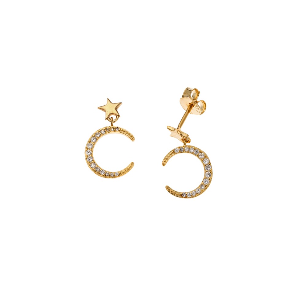 Σκουλαρίκια Senza από επιχρυσωμένο ασήμι 925, μισοφέγγαρο με λευκά ζιργκόν - SSR4250GD