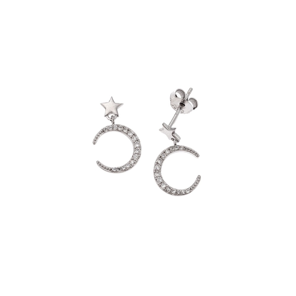 Σκουλαρίκια Senza από ασήμι 925, μισοφέγγαρο με λευκά ζιργκόν - SSR4250SR