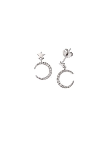 Σκουλαρίκια Senza από ασήμι 925, μισοφέγγαρο με λευκά ζιργκόν - SSR4250SR