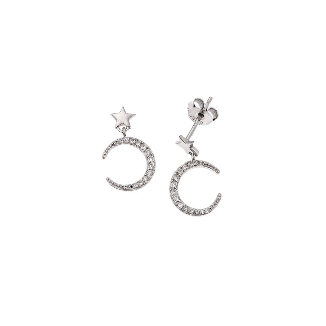 Σκουλαρίκια Senza από ασήμι 925, μισοφέγγαρο με λευκά ζιργκόν - SSR4250SR