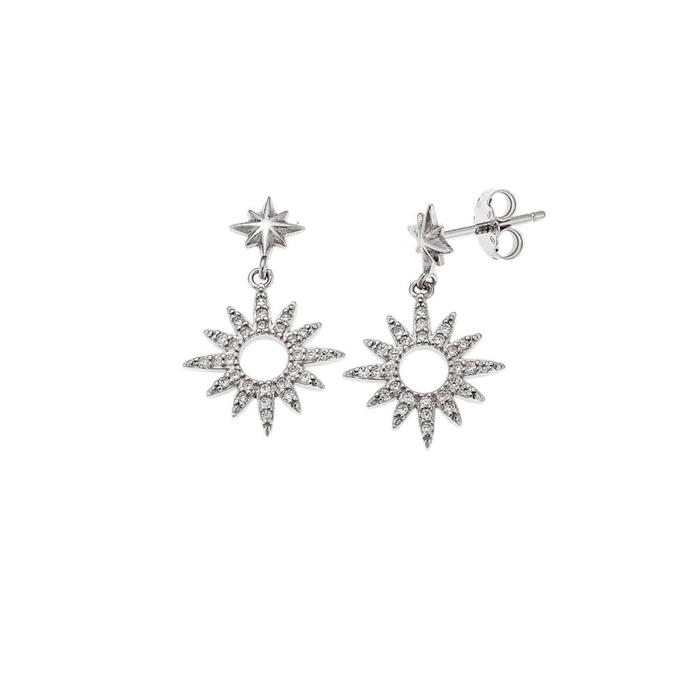 Σκουλαρίκια Senza από ασήμι 925, ήλιος με λευκά ζιργκόν - SSR4251SR