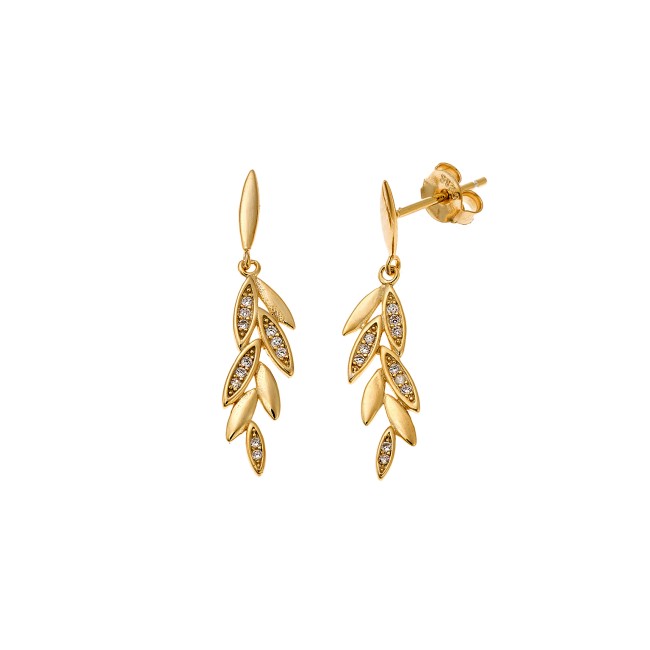 Σκουλαρίκια Senza από επιχρυσωμένο ασήμι 925, κλαδάκι με λευκά ζιργκόν - SSR4252GD