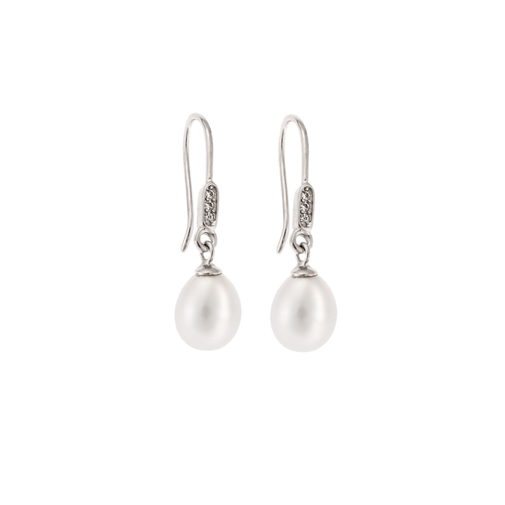 Σκουλαρίκια SENZA ασήμι 925, με μαργαριτάρι και λευκά ζιργκόν - SSR4265SR