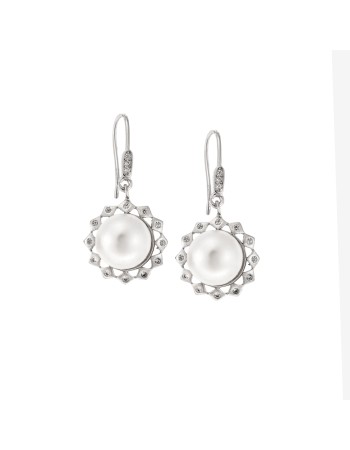 Σκουλαρίκια SENZA ασήμι 925, με μαργαριτάρι και λευκά ζιργκόν - SSR4267SR
