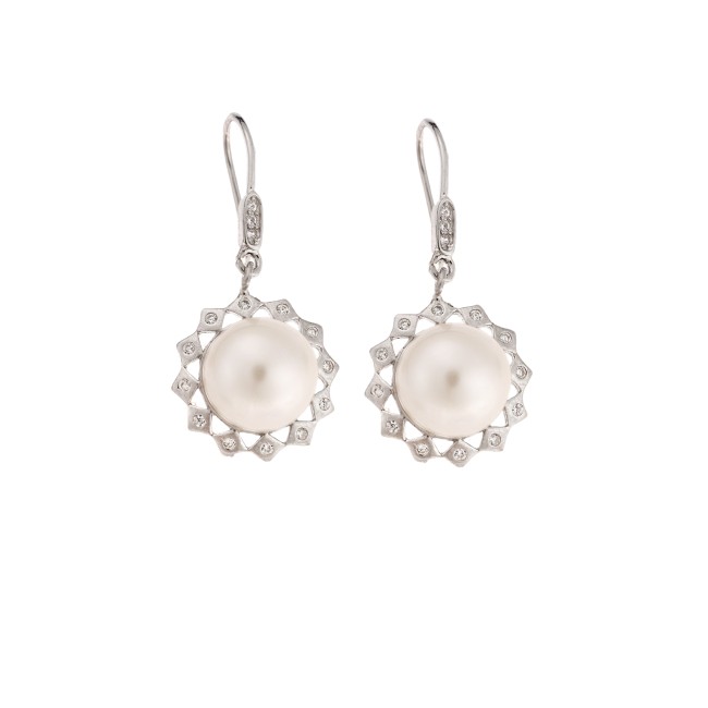 Σκουλαρίκια SENZA ασήμι 925, με μαργαριτάρι και λευκά ζιργκόν - SSR4267SR