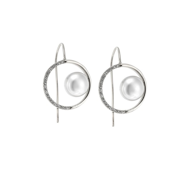 Σκουλαρίκια SENZA ασήμι 925, κύκλος με μαργαριτάρι και λευκά ζιργκόν - SSR4268SR