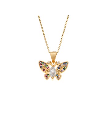 Μοτίφ Senza από επιχρυσωμένο ασήμι 925, Πεταλούδα με Πολύχρωμα Ζιργκόν - SSR4274GD