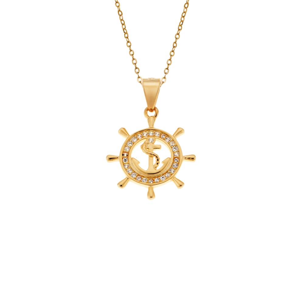 Μοτίφ Senza από επιχρυσωμένο ασήμι 925, Τιμόνι με Άγκυρα - SSR4278GD