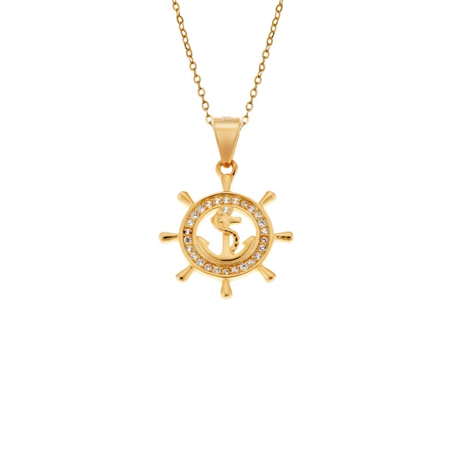 Μοτίφ Senza από επιχρυσωμένο ασήμι 925, Τιμόνι με Άγκυρα - SSR4278GD