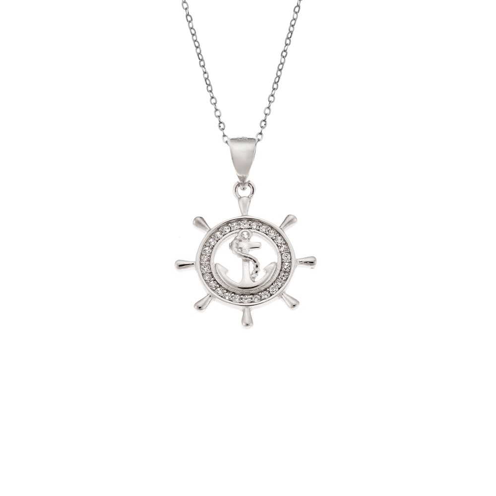 Μοτίφ Senza από ασήμι 925, Τιμόνι με Άγκυρα - SSR4278SR