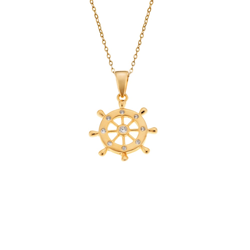 Μοτίφ Senza από επιχρυσωμένο ασήμι 925, Τιμόνι με Άγκυρα - SSR4279GD