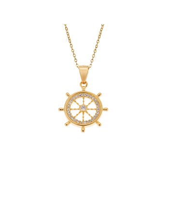Μοτίφ Senza από επιχρυσωμένο ασήμι 925, Τιμόνι με Άγκυρα - SSR4280GD
