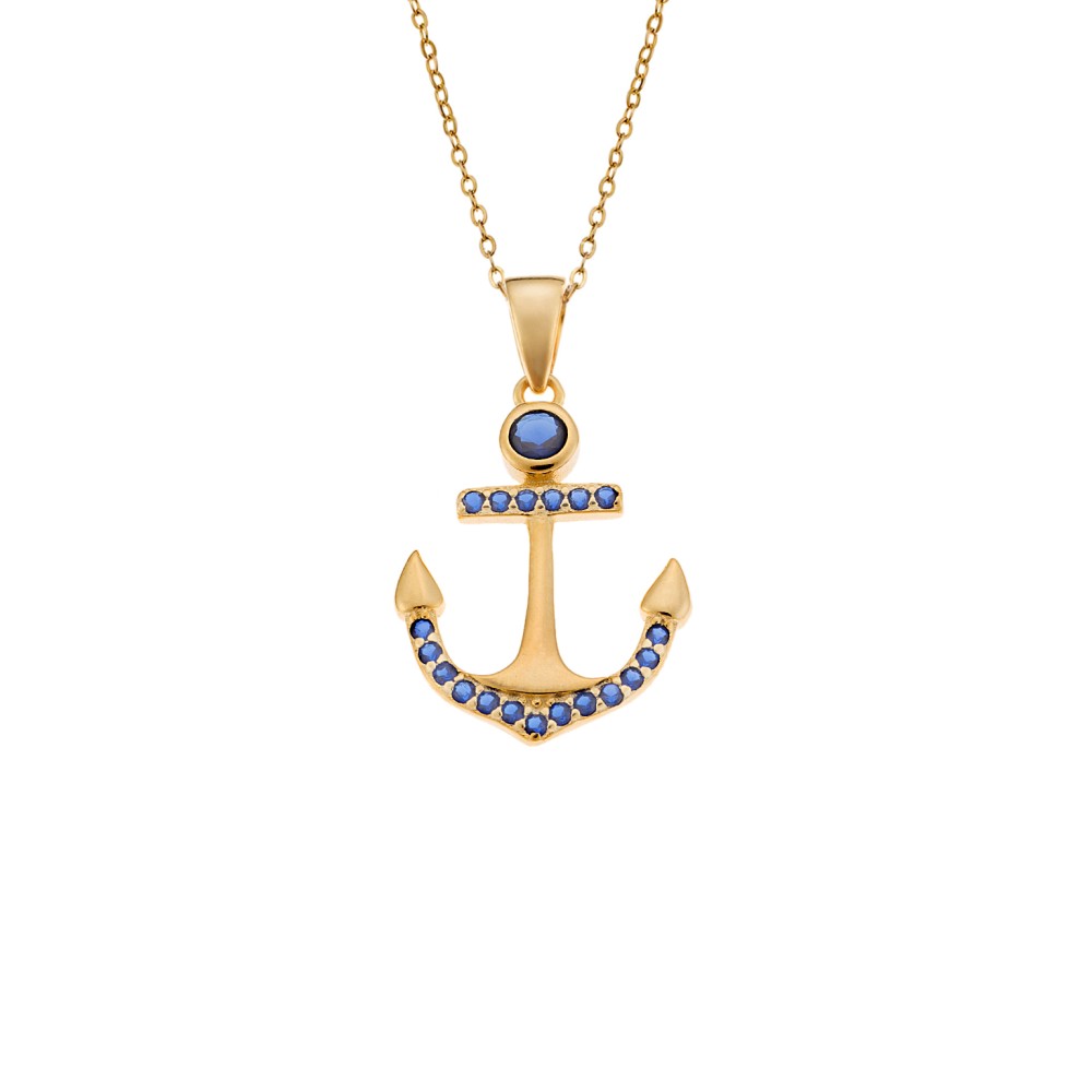 Μοτίφ Senza από επιχρυσωμένο ασήμι 925, Άγκυρα με μαύρα Ζιργκόν - SSR4282GD