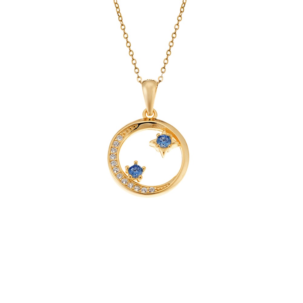 Μοτίφ Senza από επιχρυσωμένο ασήμι 925, Κύκλος με γαλάζια Ζιργκόν - SSR4290GD