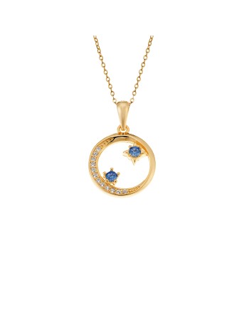Μοτίφ Senza από επιχρυσωμένο ασήμι 925, Κύκλος με γαλάζια Ζιργκόν - SSR4290GD