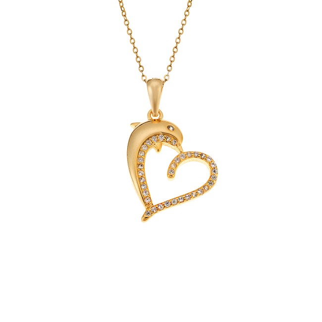 Μοτίφ Senza από επιχρυσωμένο ασήμι 925, Καρδιά με Δελφίνι - SSR4301GD