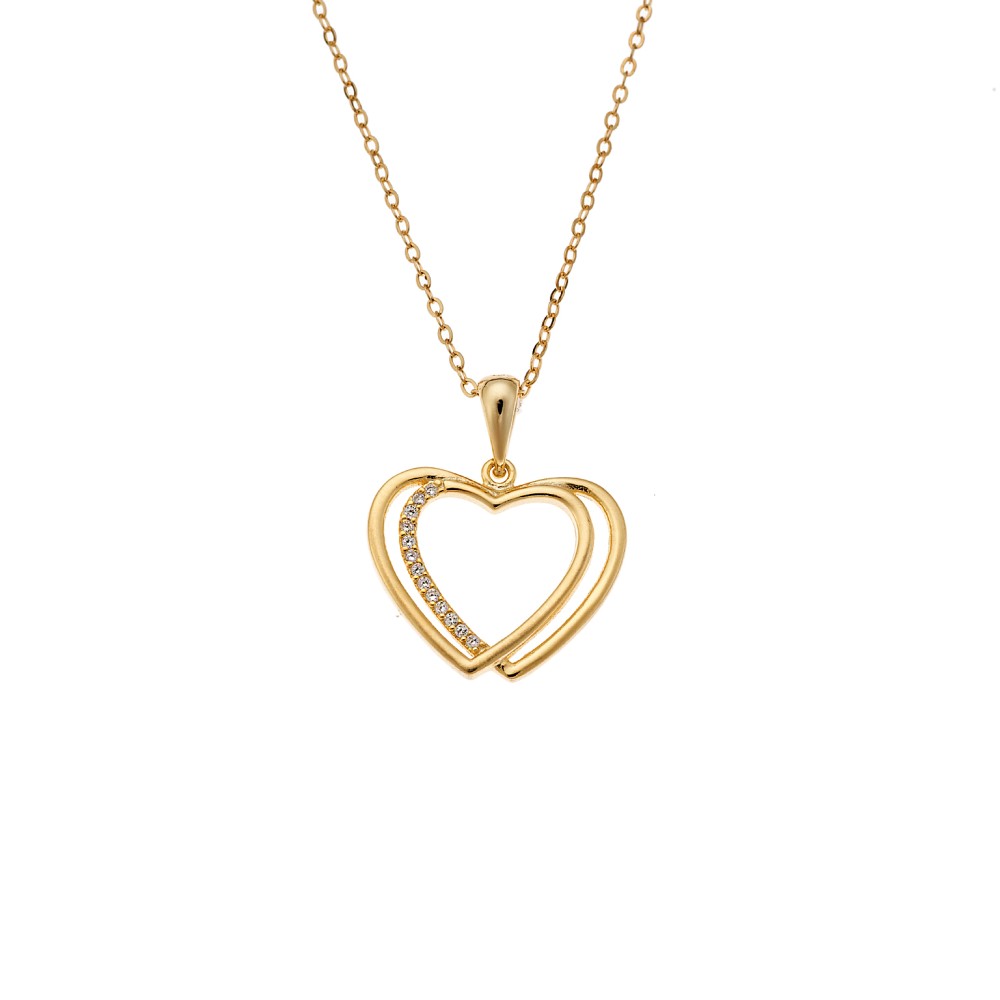 Μενταγιόν Senza από επιχρυσωμένο ασήμι 925, Διπλή Καρδιά Περίγραμμα - SSR4303GD