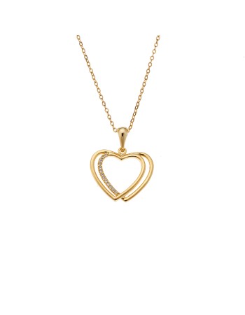 Μενταγιόν Senza από επιχρυσωμένο ασήμι 925, Διπλή Καρδιά Περίγραμμα - SSR4303GD
